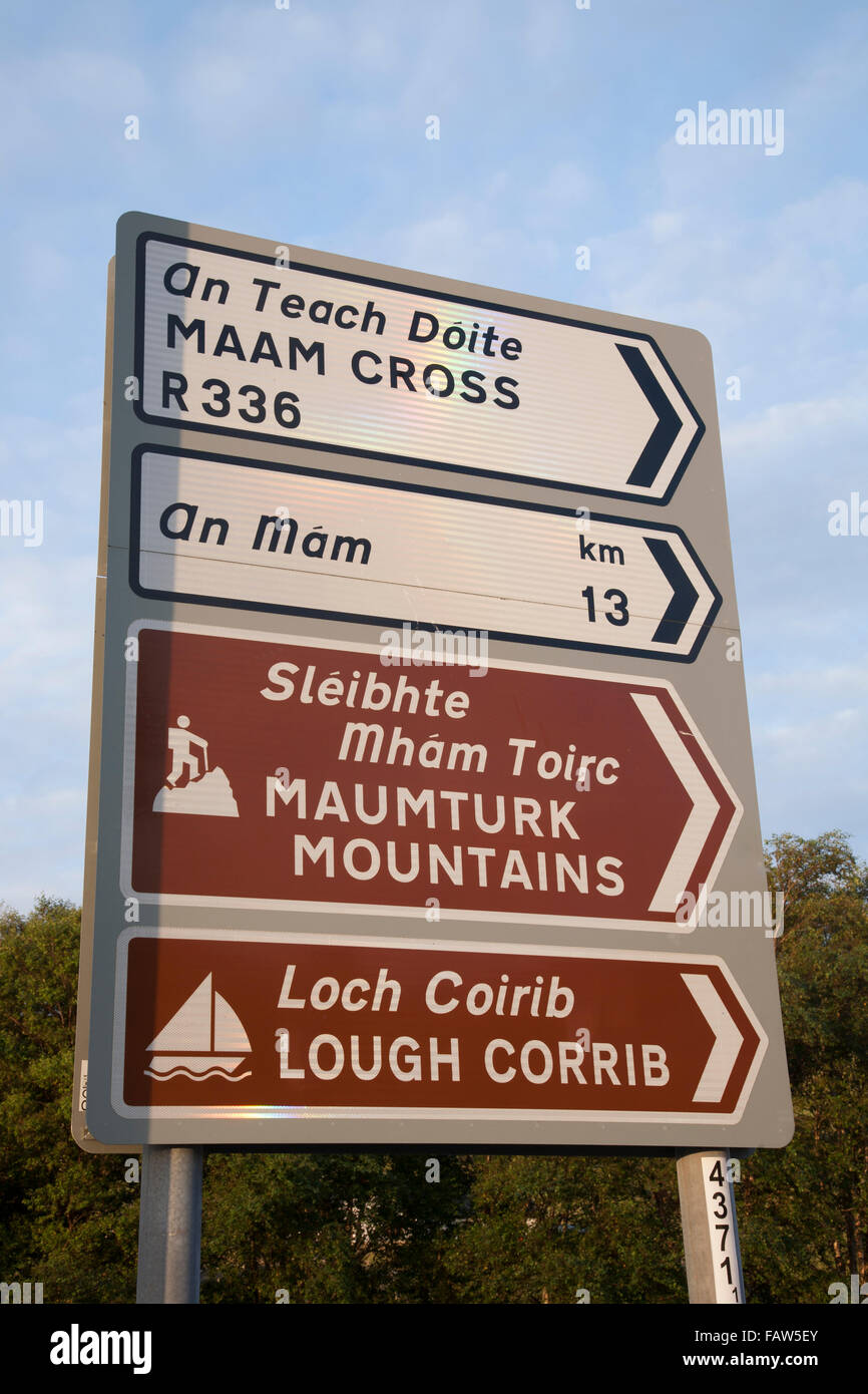 Maumturk Mountains Sign, Connemara National Park; Galway; Ireland Stock Photo