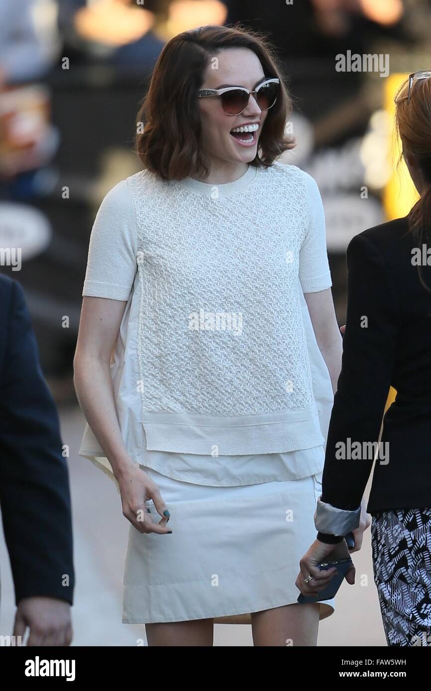 Daisy Ridley seen signing autographs as she arrives at the ABC studios for Jimmy Kimmel Live  Featuring: Daisy Ridley Where: Los Angeles, California, United States When: 23 Nov 2015 Stock Photo