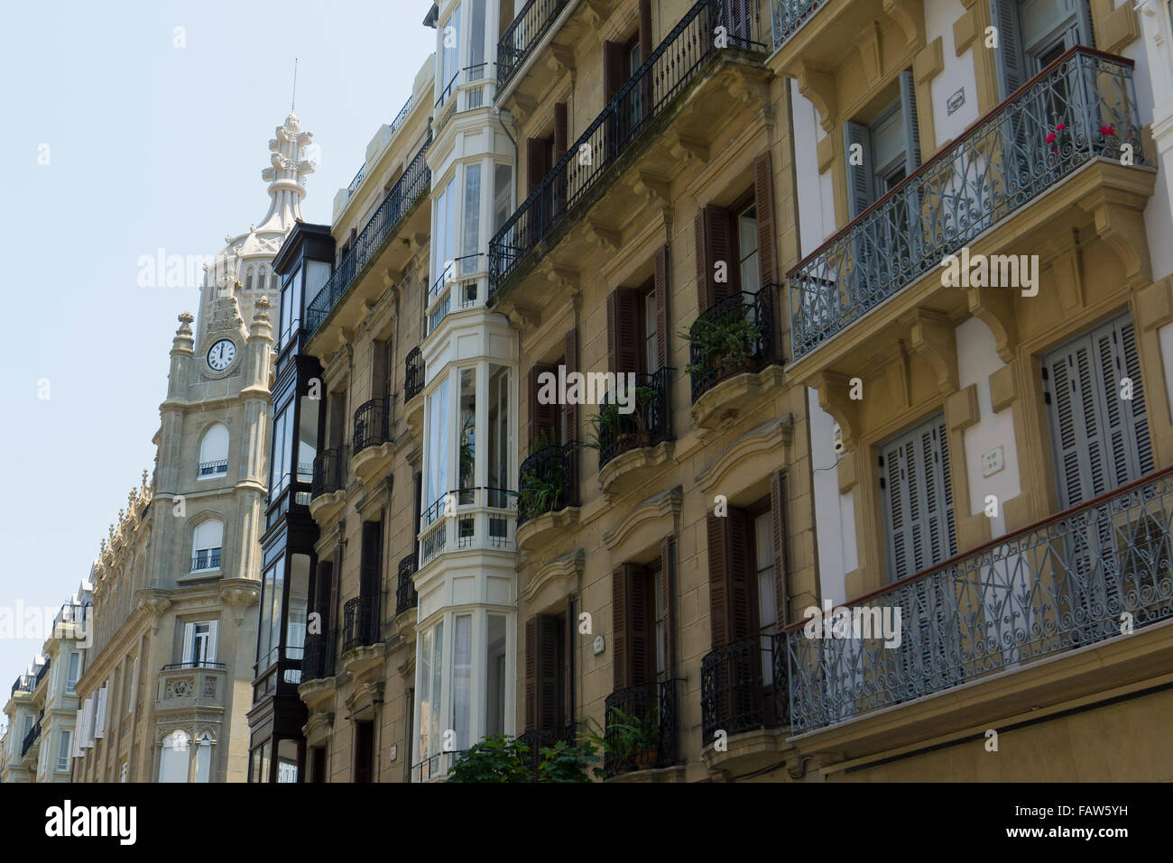 Historic facades in the city center, San Sebastián, Gipuzkoa, Basque Country, Spain Stock Photo