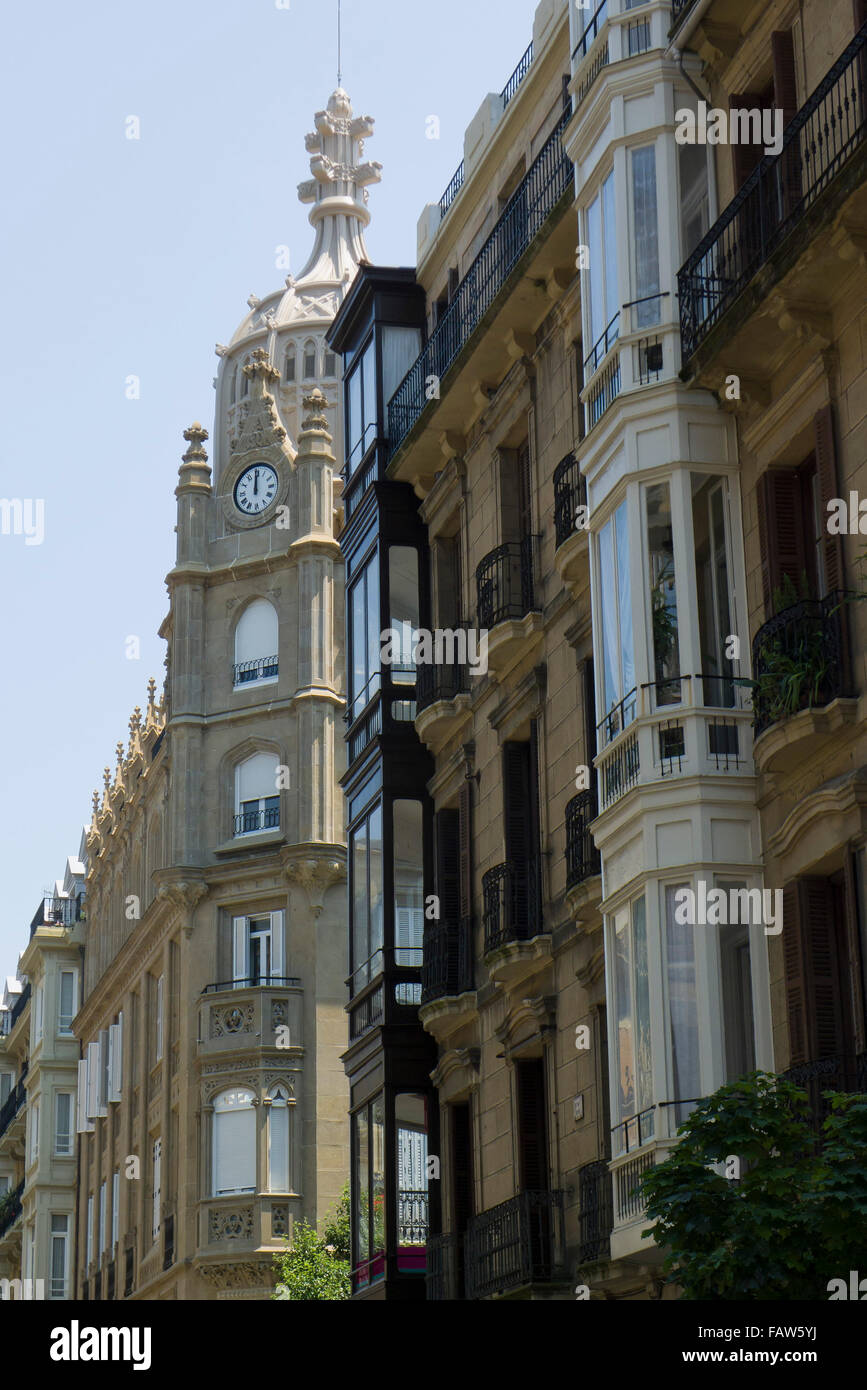 Historic facades in the city center, San Sebastián, Gipuzkoa, Basque Country, Spain Stock Photo