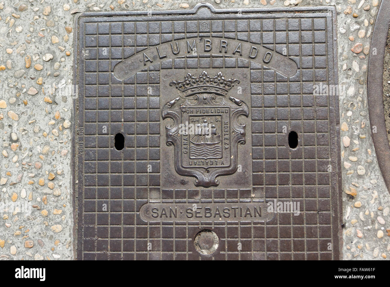 Manhole Cover, San Sebastián, Gipuzkoa, Basque Country, Spain Stock Photo
