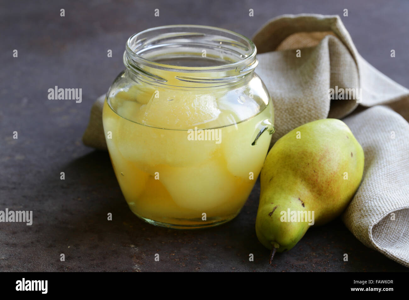 canned yellow pears, natural organic dessert Stock Photo Alamy