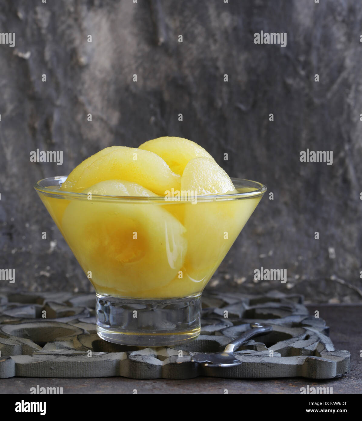 canned yellow pears, natural organic dessert Stock Photo Alamy