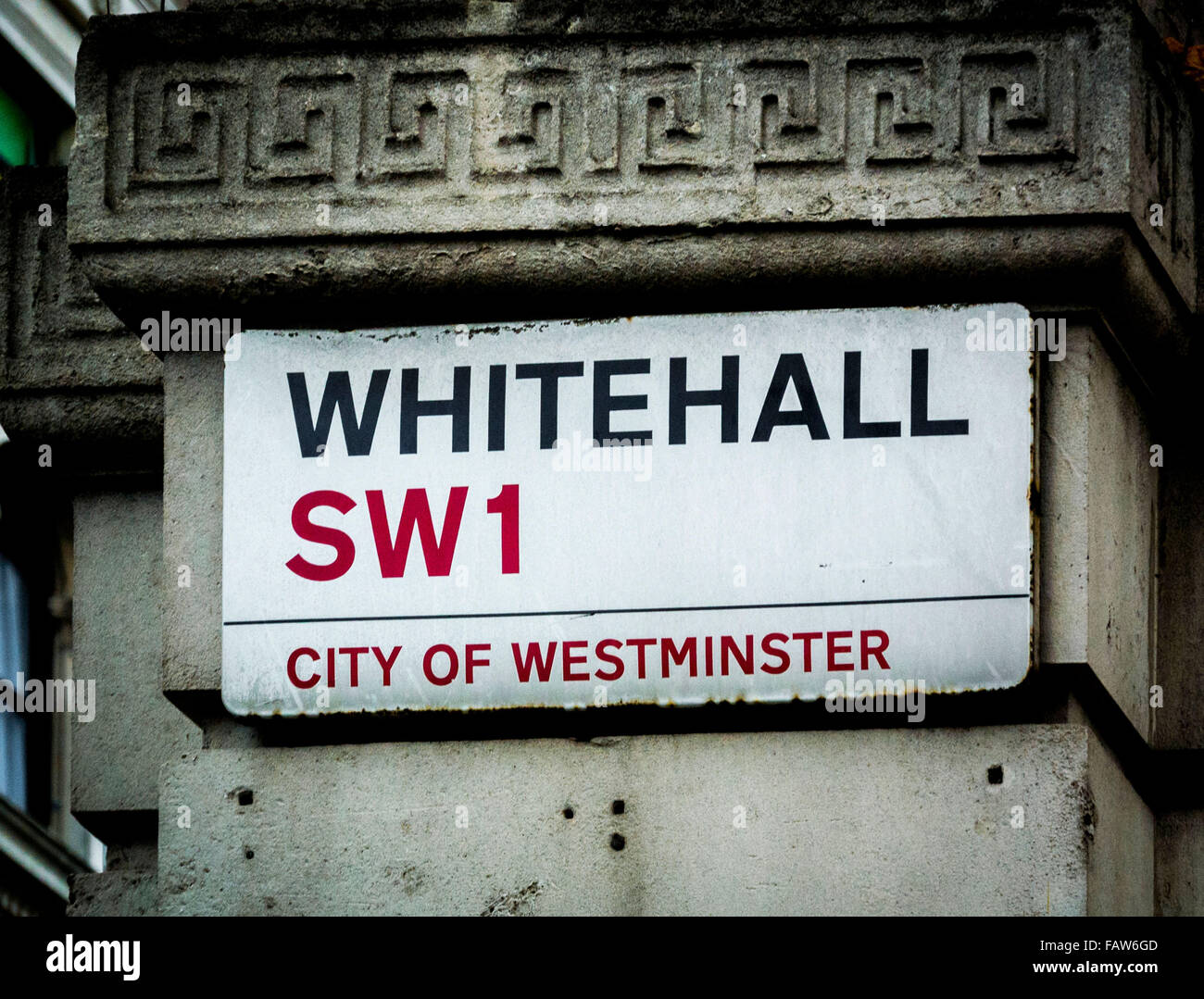 Whitehall SW1, City of Westminster, sign in London, UK. Stock Photo