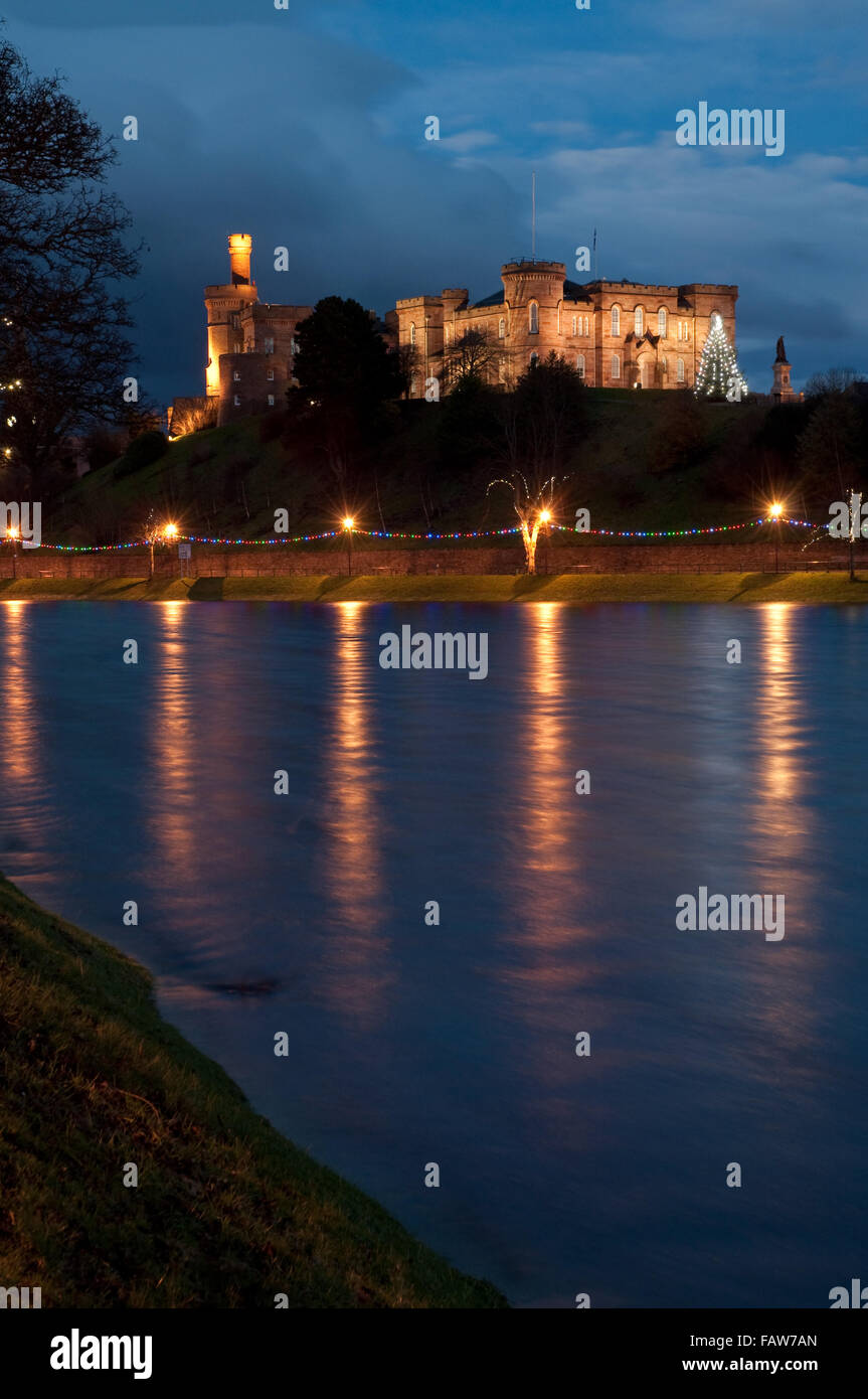 Inverness Castle and the River Ness at Christmas Stock Photo