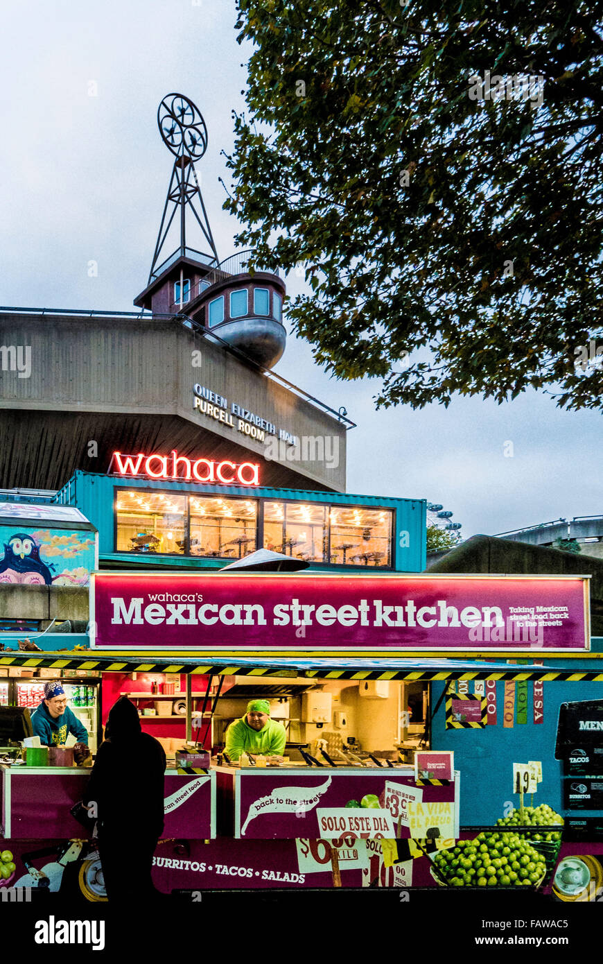 Queen Elizabeth Hall, Purcell Room and Wahaca Mexican restaurant at South Bank Centre, London, UK. Stock Photo
