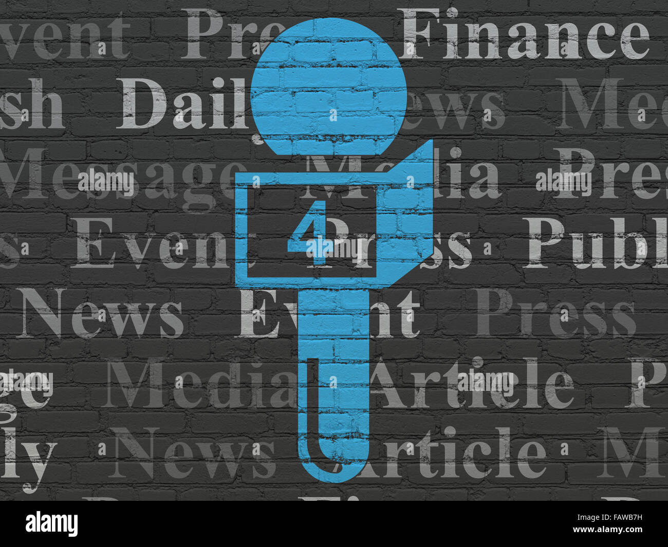 News concept: Microphone on wall background Stock Photo - Alamy