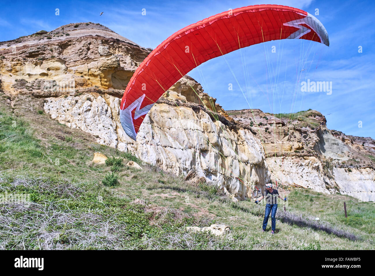 Paragliding on the beach at Newhaven Sussex Stock Photo