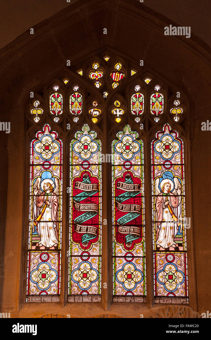 A stained glass window inside St Edwards Church at Stow-on-the-Wold , Cheltenham , Gloucestershire , England , Britain , Uk Stock Photo