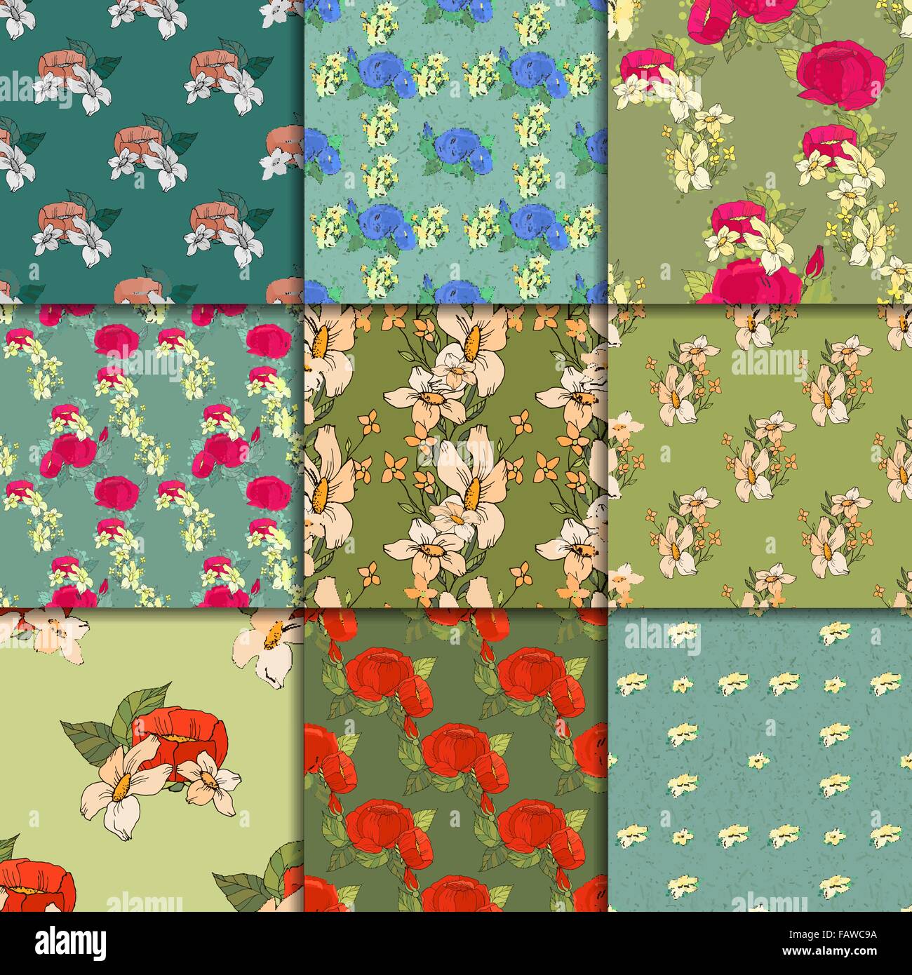Seamless floral pattern set with peonies Stock Vector Image & Art - Alamy