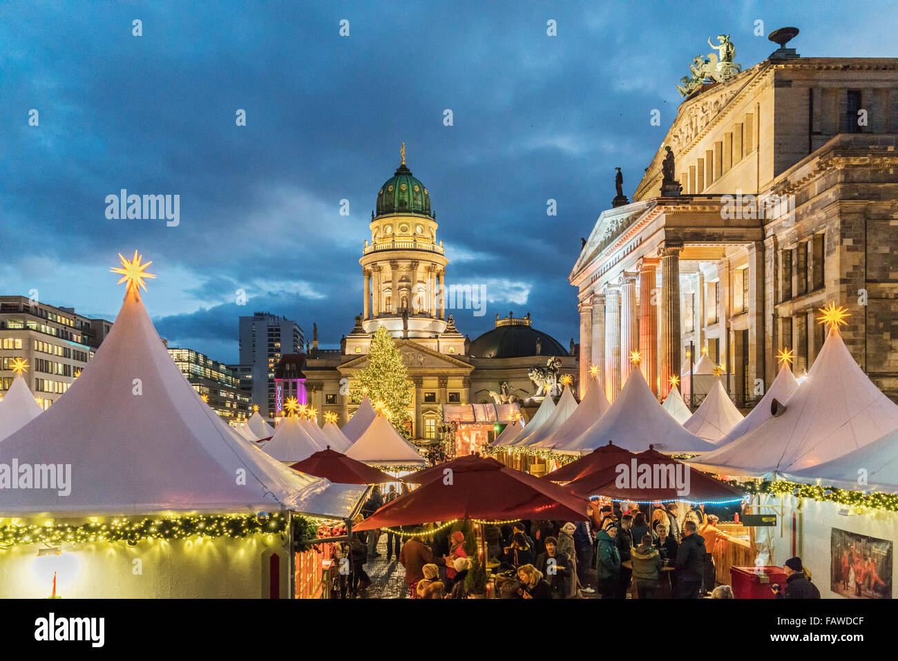 View of Christmas Market in the evening at Gendarmenmarkt in Mitte Berlin Germany 2015 Stock Photo