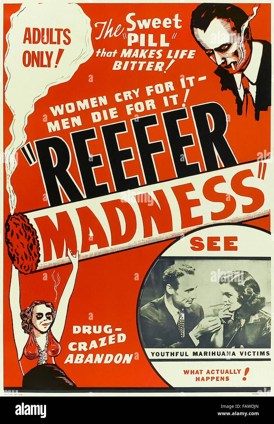 Reefer Madness (1936) directed by Louis J. Gasnier and starring Dorothy Short, Kenneth Craig and Lillian Miles. A bizarre 1930s American propaganda film about teenagers who try marijuana and become hopelessly addicted and go on a crime spree. See more information below. Stock Photo