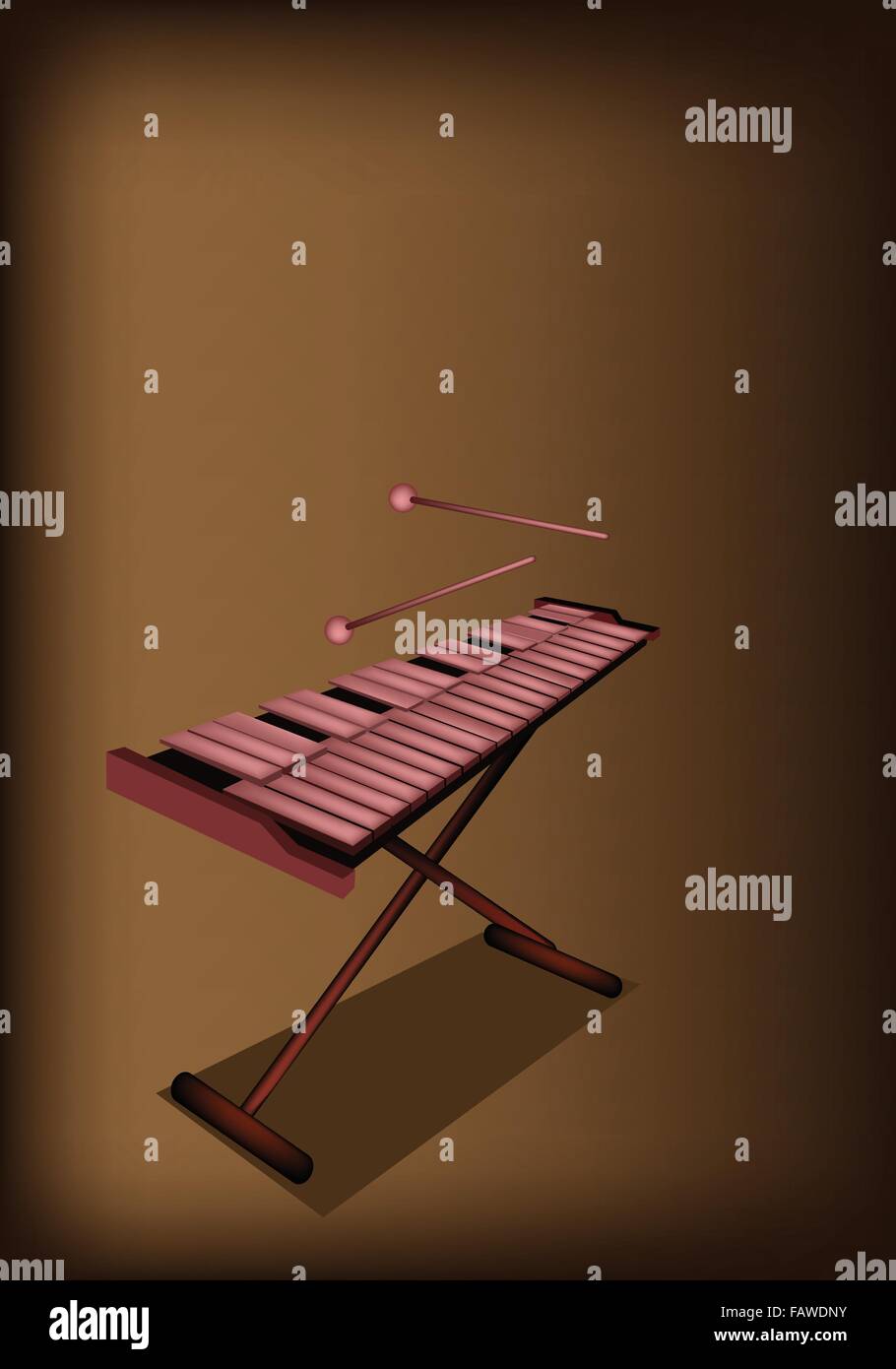 Music Instrument, An Illustration of Vintage Xylophone and Two Beater
