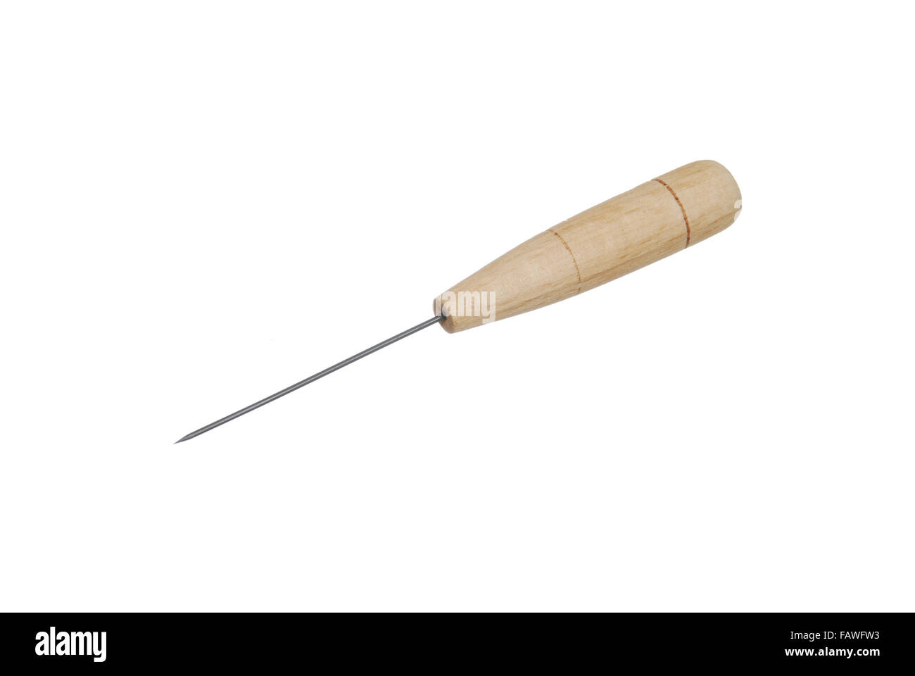 awl with wooden handle on a white background Stock Photo