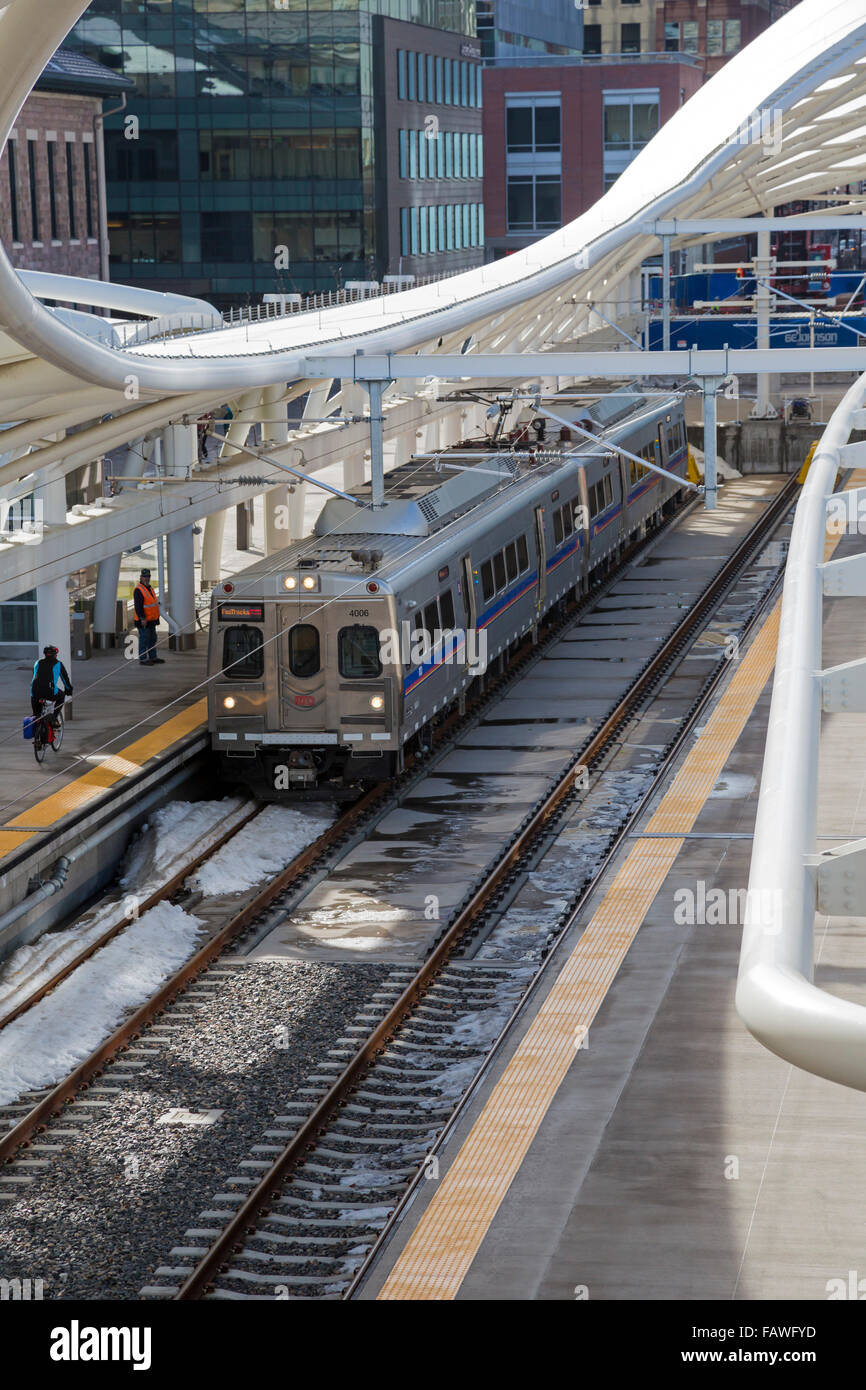 Denver, Colorado A FasTracks commuter light rail train at Union