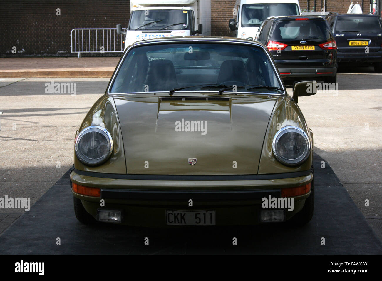 London. UK. The Porsche driven by Sofia Helin's character in The Bridge   at the  Nordicana 2014 at Old Truman Brewery, London.  2nd Day. The event is a weekend celebration of television and film created  by the Scandinavian nations of Norway, Denmark, Sweden and Iceland - also known as Nordic Noir. 2nd February 2014.  Ref:LMK11-40546-020214  Landmark Media . Stock Photo