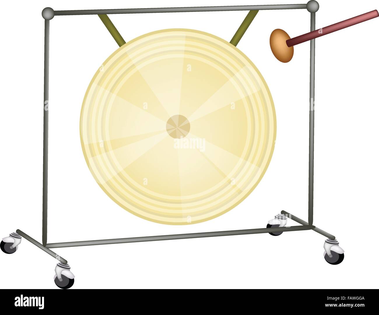 Music Instrument, An Illustration of Musical Metal Gong and Beater Isolated on White Background Stock Vector