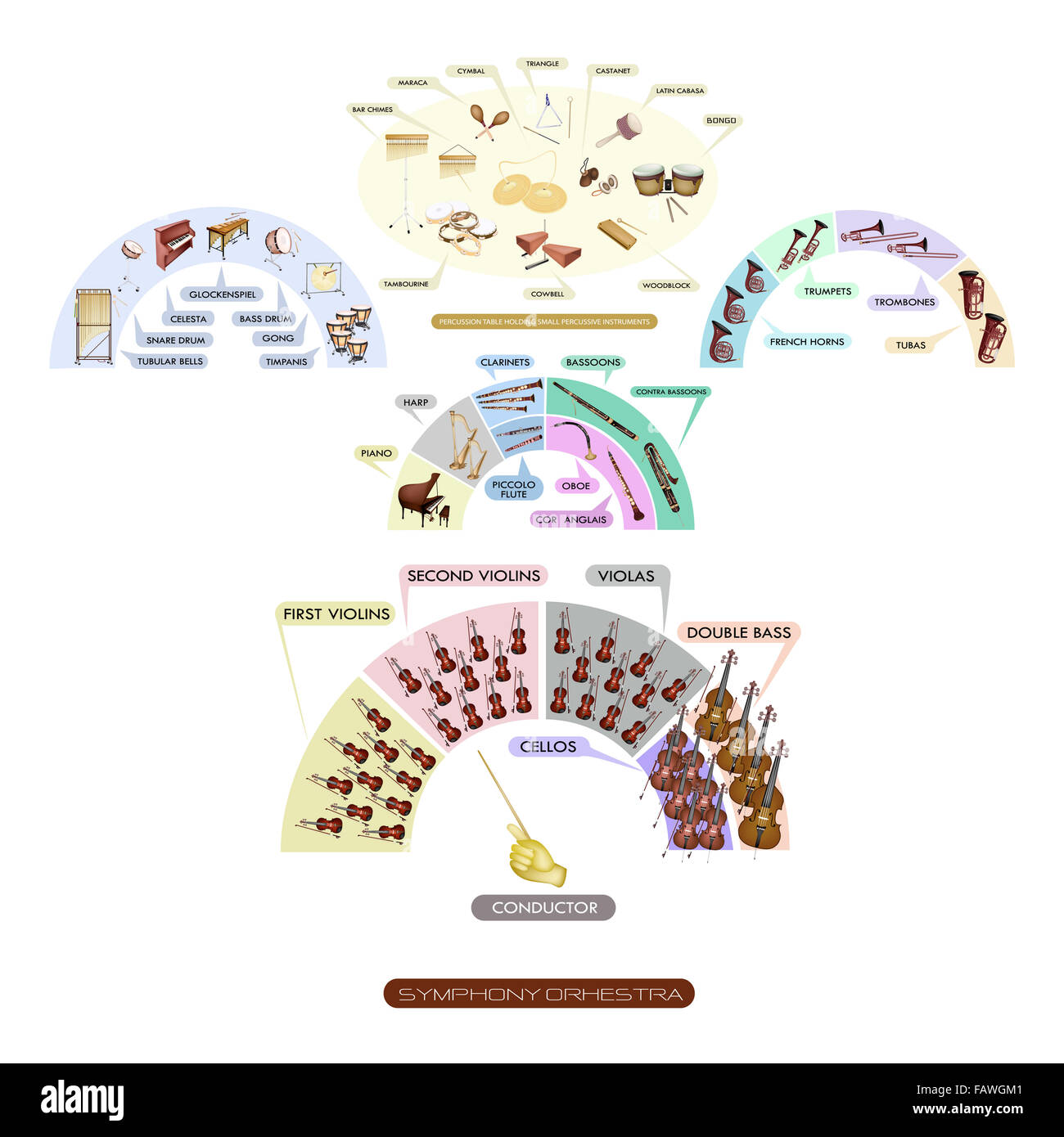 Illustration Collection of Different Sections of Musical Instrument for