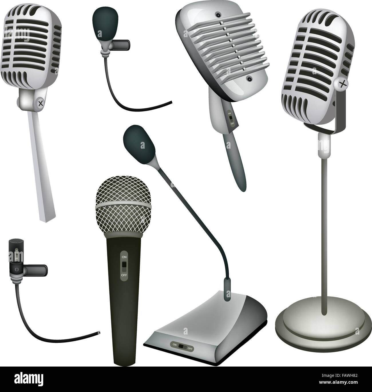 An Illustration Collection Various Kind of Microphone in Modern and