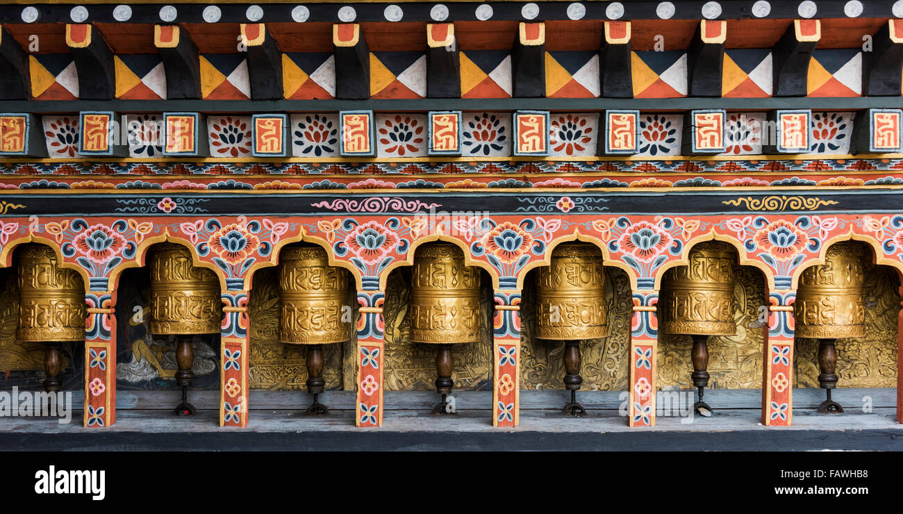 Prayer wheels; Punakha, Bhutan Stock Photo