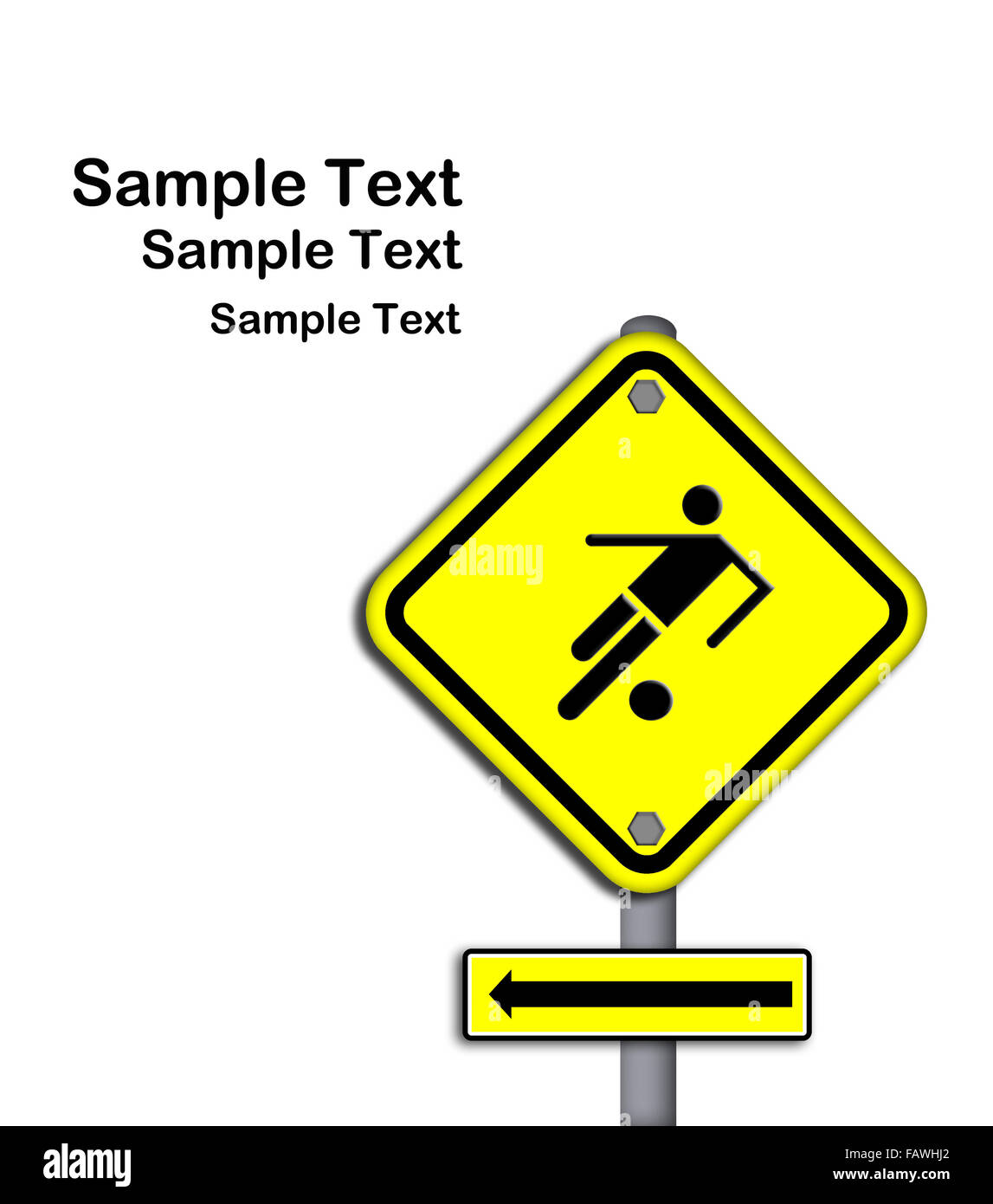 Football icon in yellow traffic plate isolated on white background ...