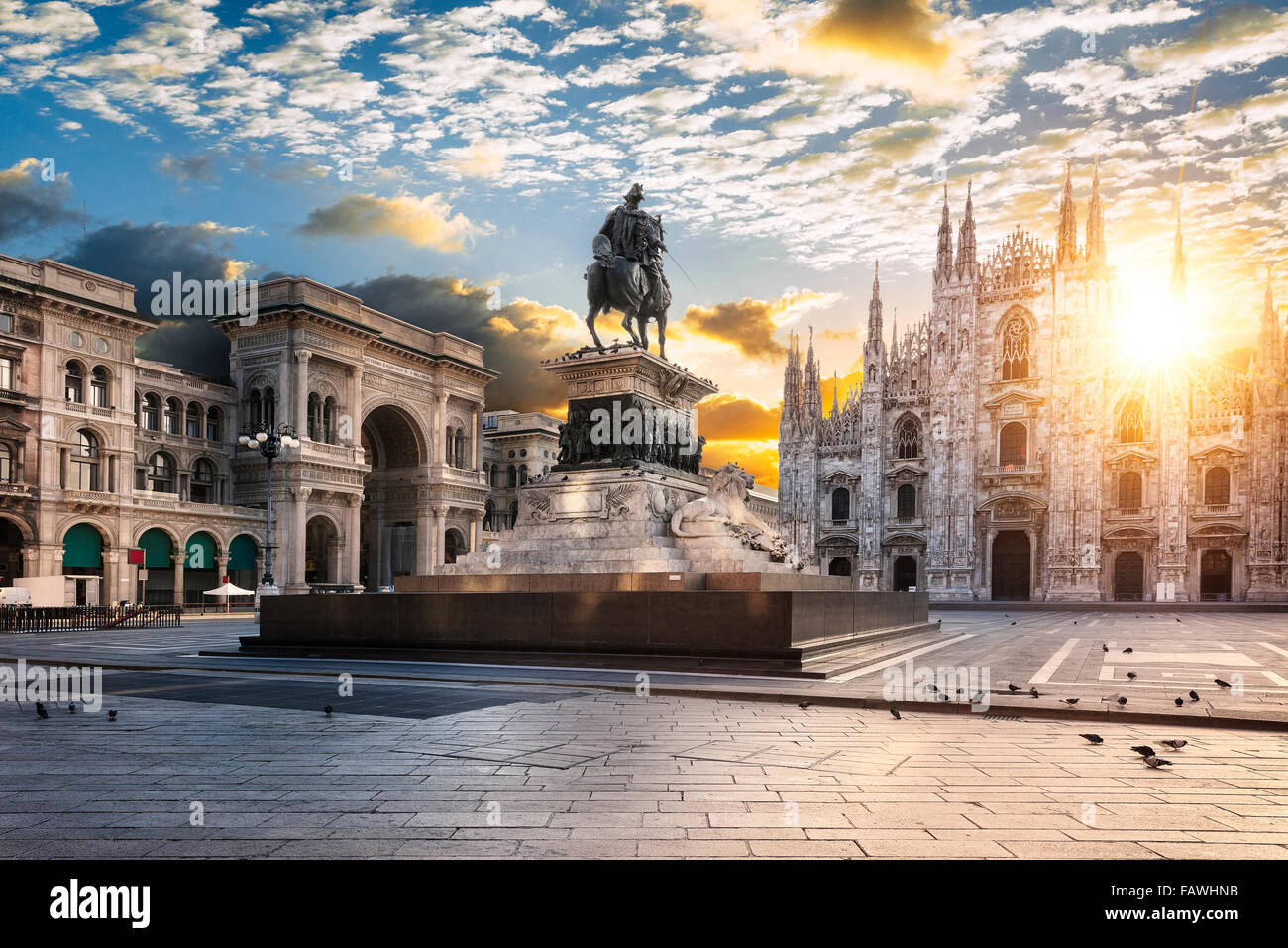 Duomo at sunrise, Milan, Italy Europe. Stock Photo