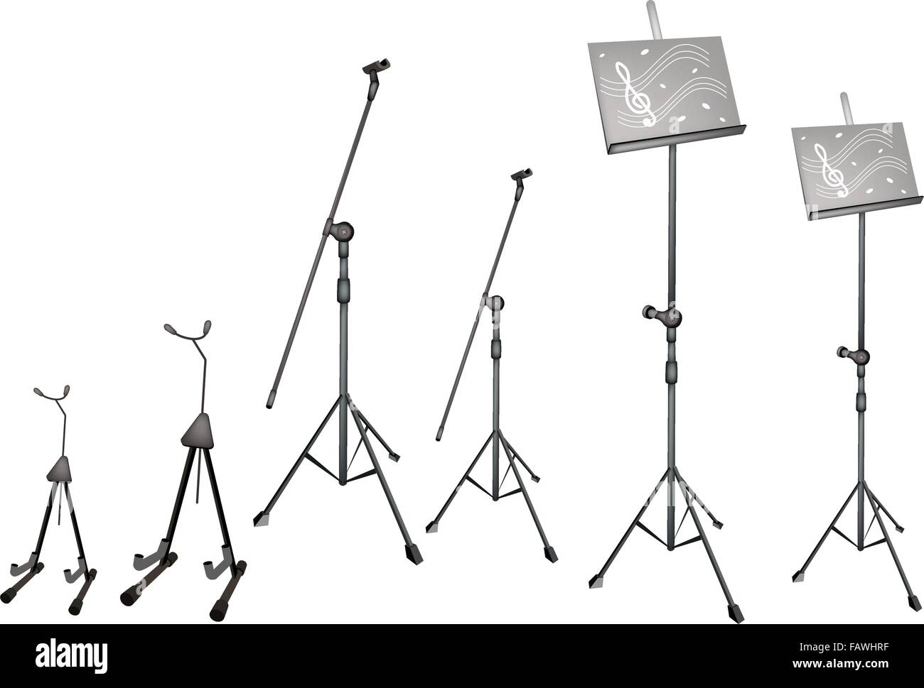Music Equipment, An Illustration Collection of Music stand with Sheet Music, Microphone Stand
