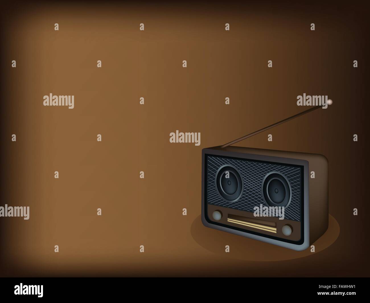 An Illustration of A Vintage or Retro Revival Radio on Beautiful Brown Background with Copy Space for Text Decorated Stock Vector