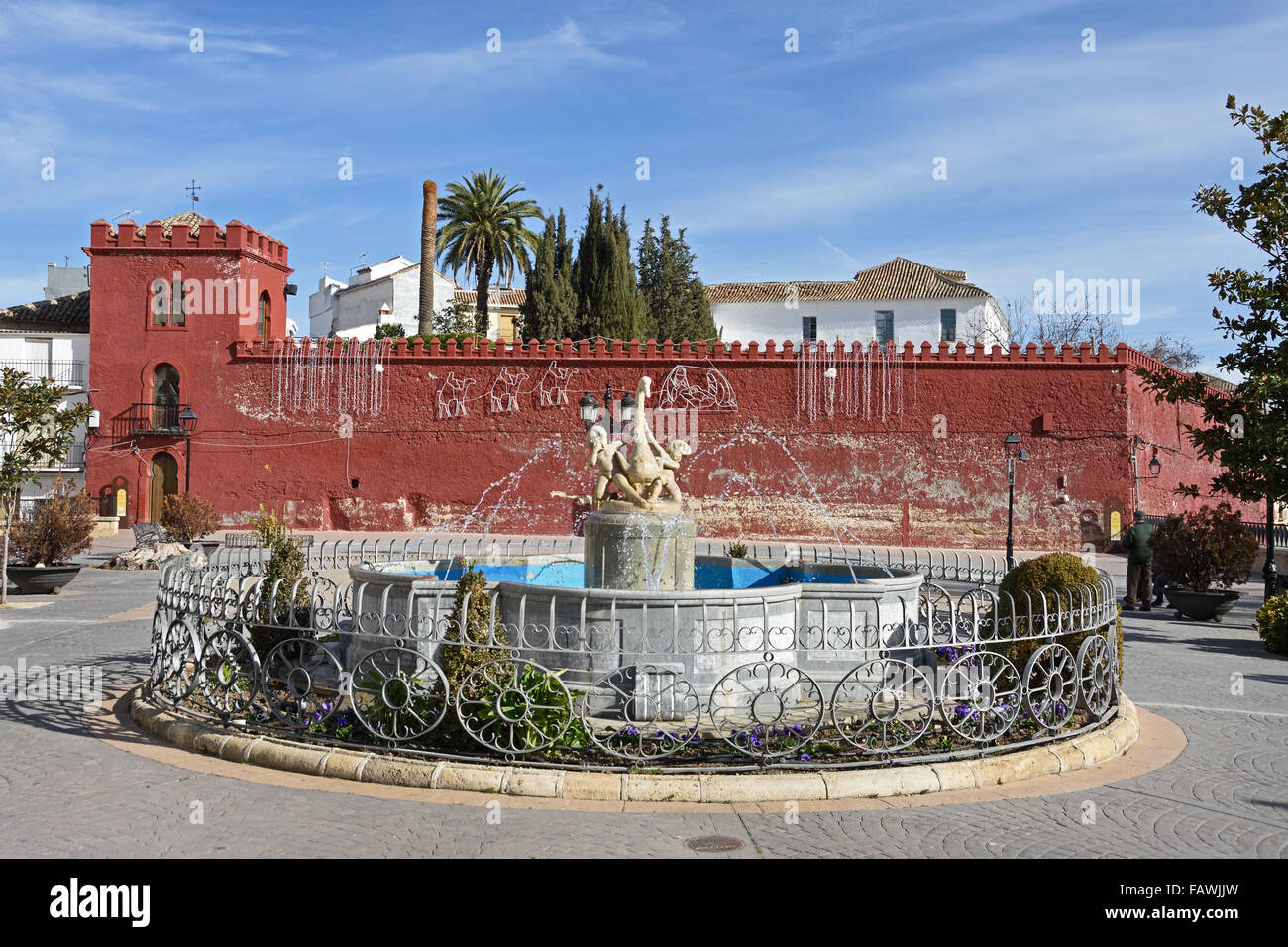 Moorish red walls in de la Constitucion Alhama de Granada ( 1482 fortress town was taken from the Moorish Sultanate ) Spanish Spain Andalusia Stock Photo - Alamy