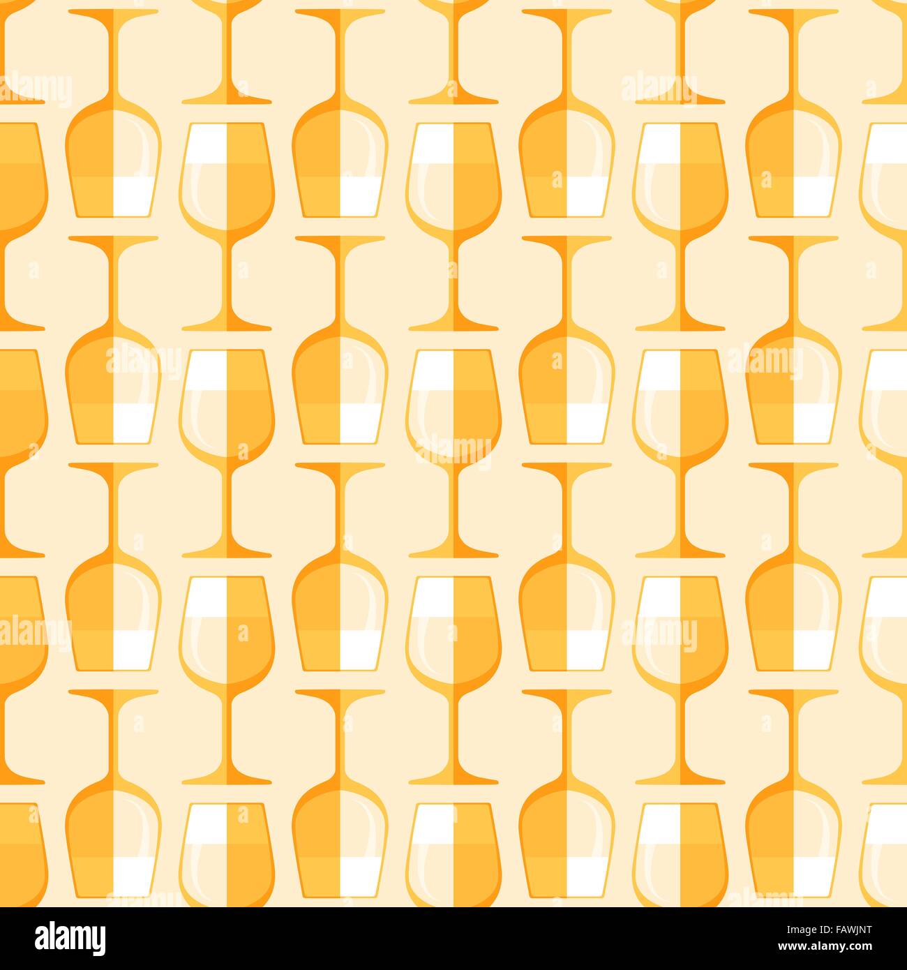 vector gold colored flat style white wine glass seamless pattern on