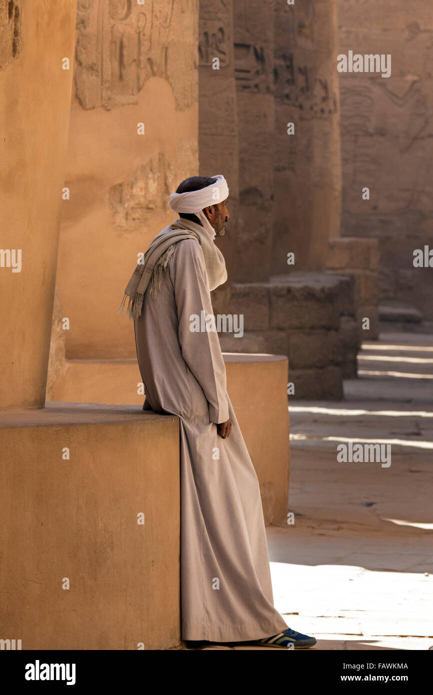 Egyptian keeper in the Karnak Temple Complex, Luxor, Egypt Stock Photo