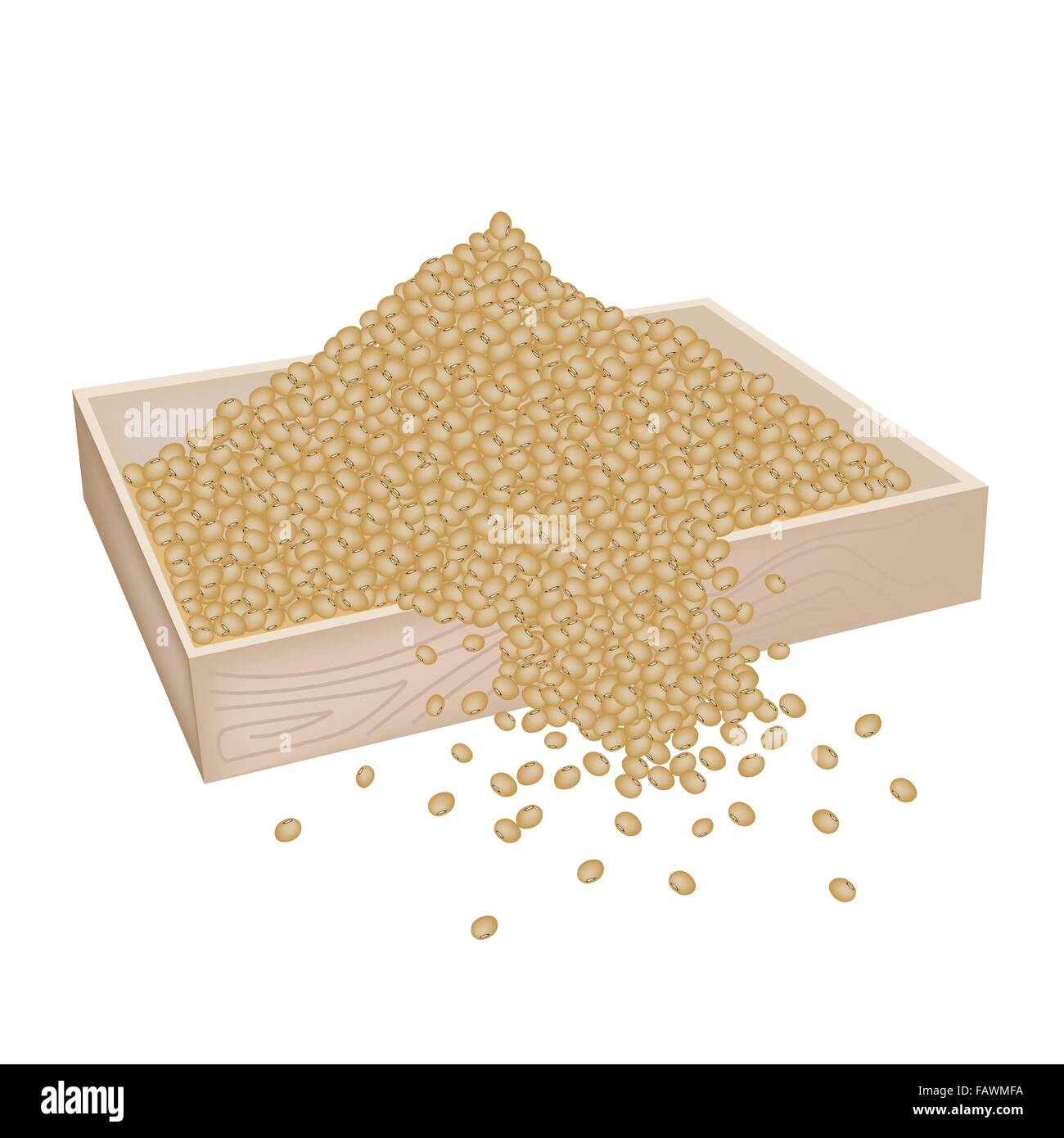 An Illustration Heap Of Soy Beans in Wooden Box Isolated on White Background Stock Photo
