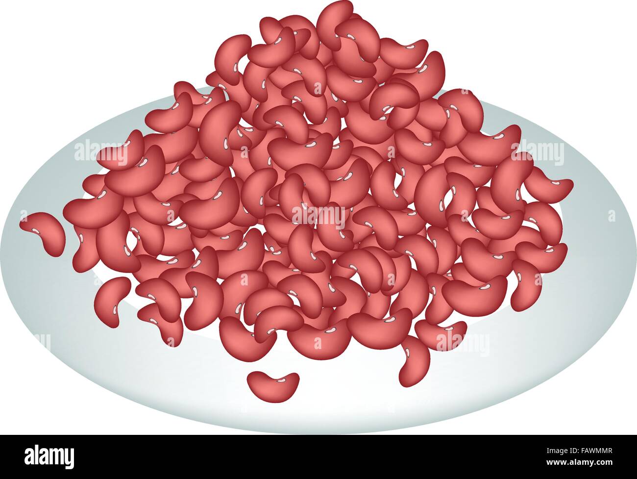 An Illustration Heap Of Kidney Dried Beans on A Beautiful white Dish Isolated on White Background Stock Vector