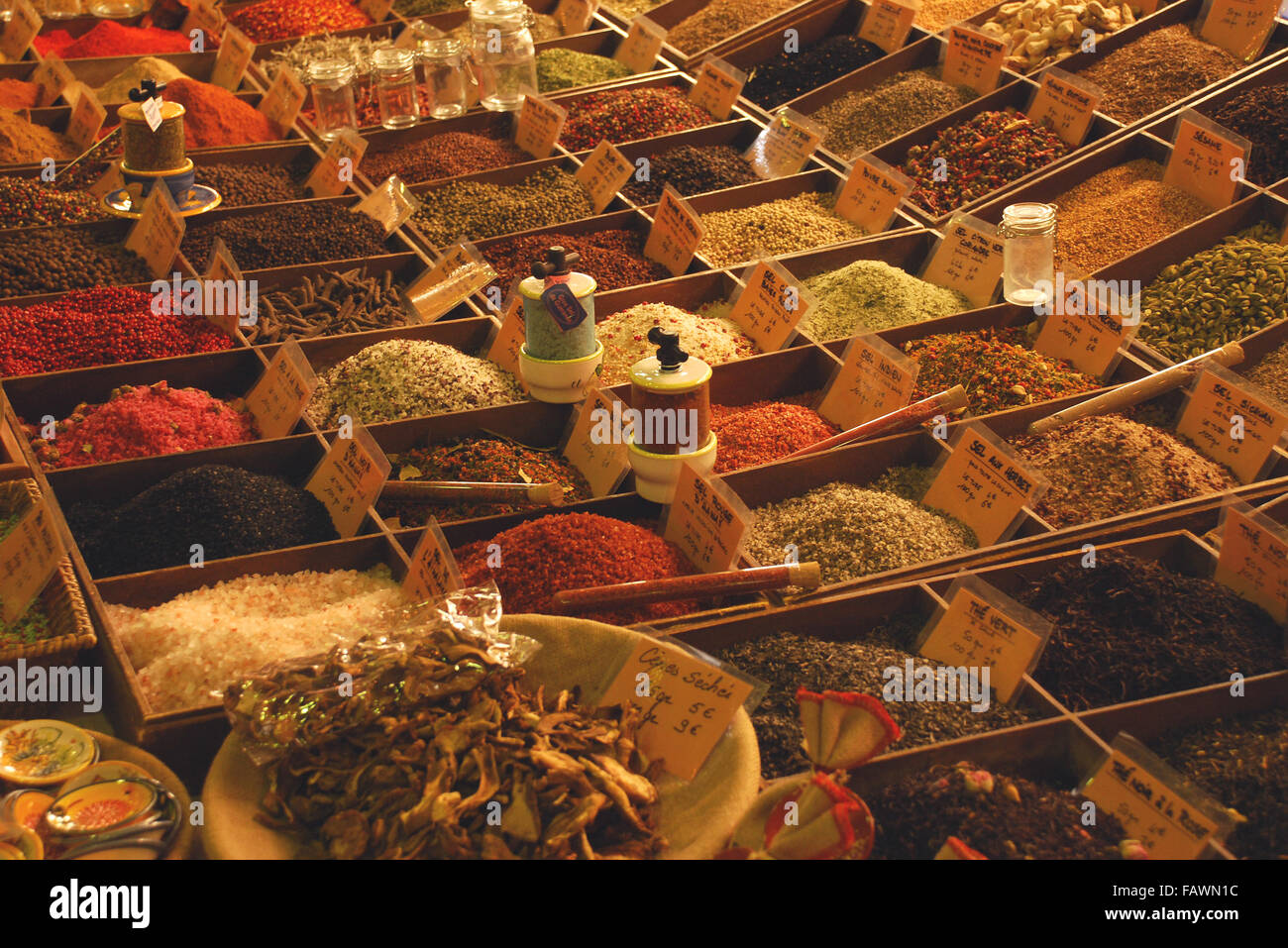 Herbs and Spices in Local Market, Antibes, France Stock Photo