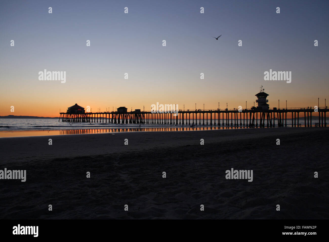 Huntington Beach pier at sunset Stock Photo Alamy