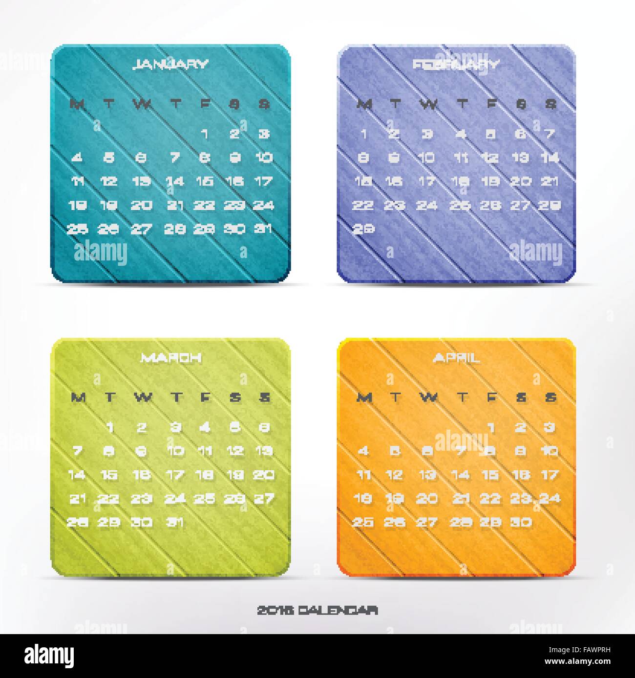 set of stylish, 2016 year calendar icons with wooden frame, isolated on white background. vector badges, organizer design Stock Vector
