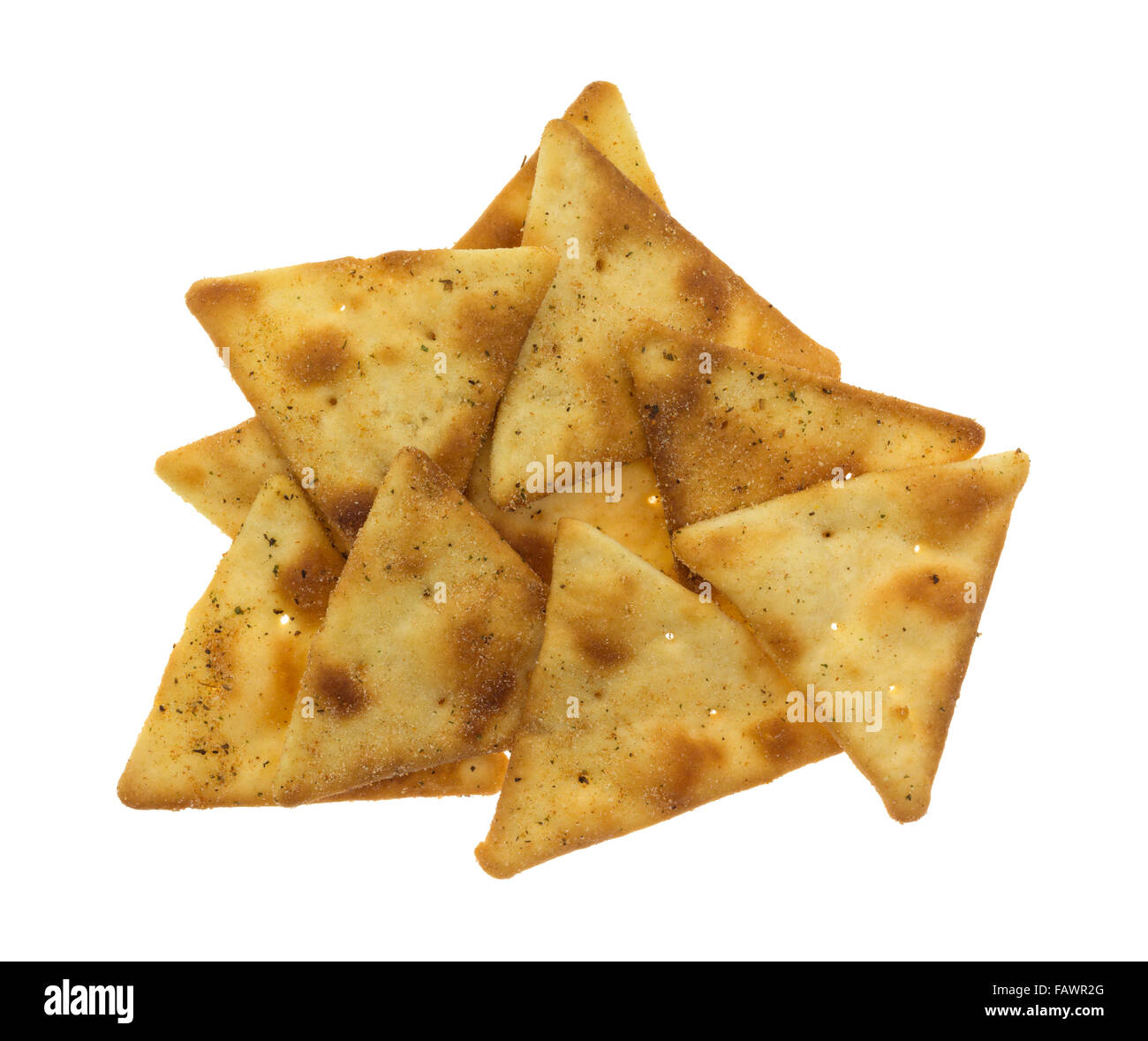 Top view of a serving of pita crispy snack crackers isolated on a white ...