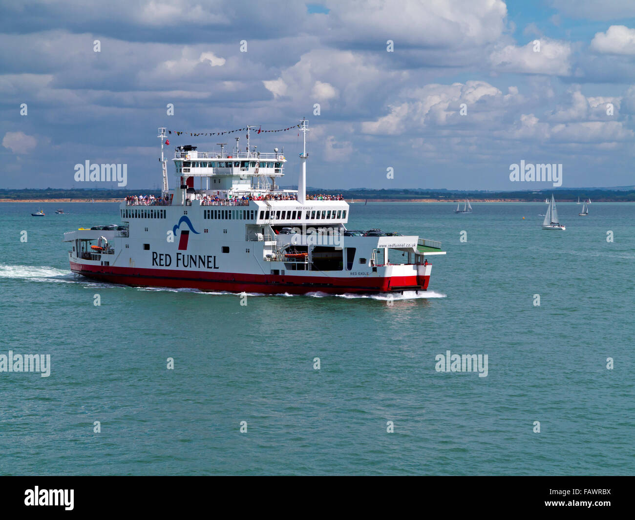Red Funnel car ferry Red Eagle traveling in The Solent between