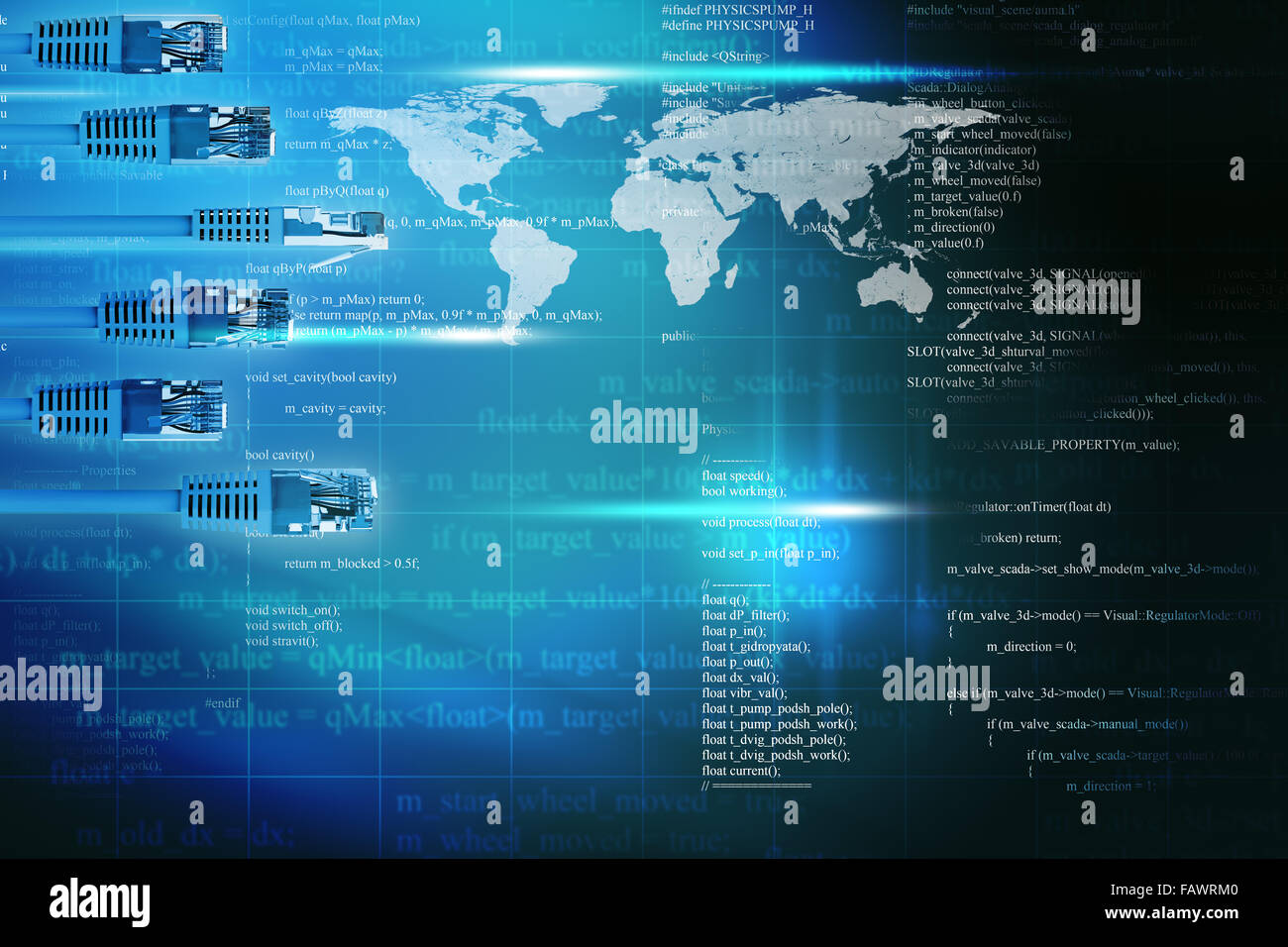 Abstract blue background with computer cables Stock Photo - Alamy