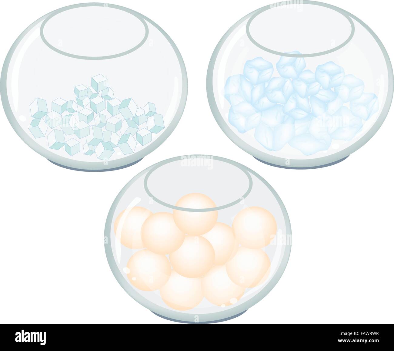 Sugar Cube, Ice Cube and Vanilla Ice Cream Balls in Three Glass Jars