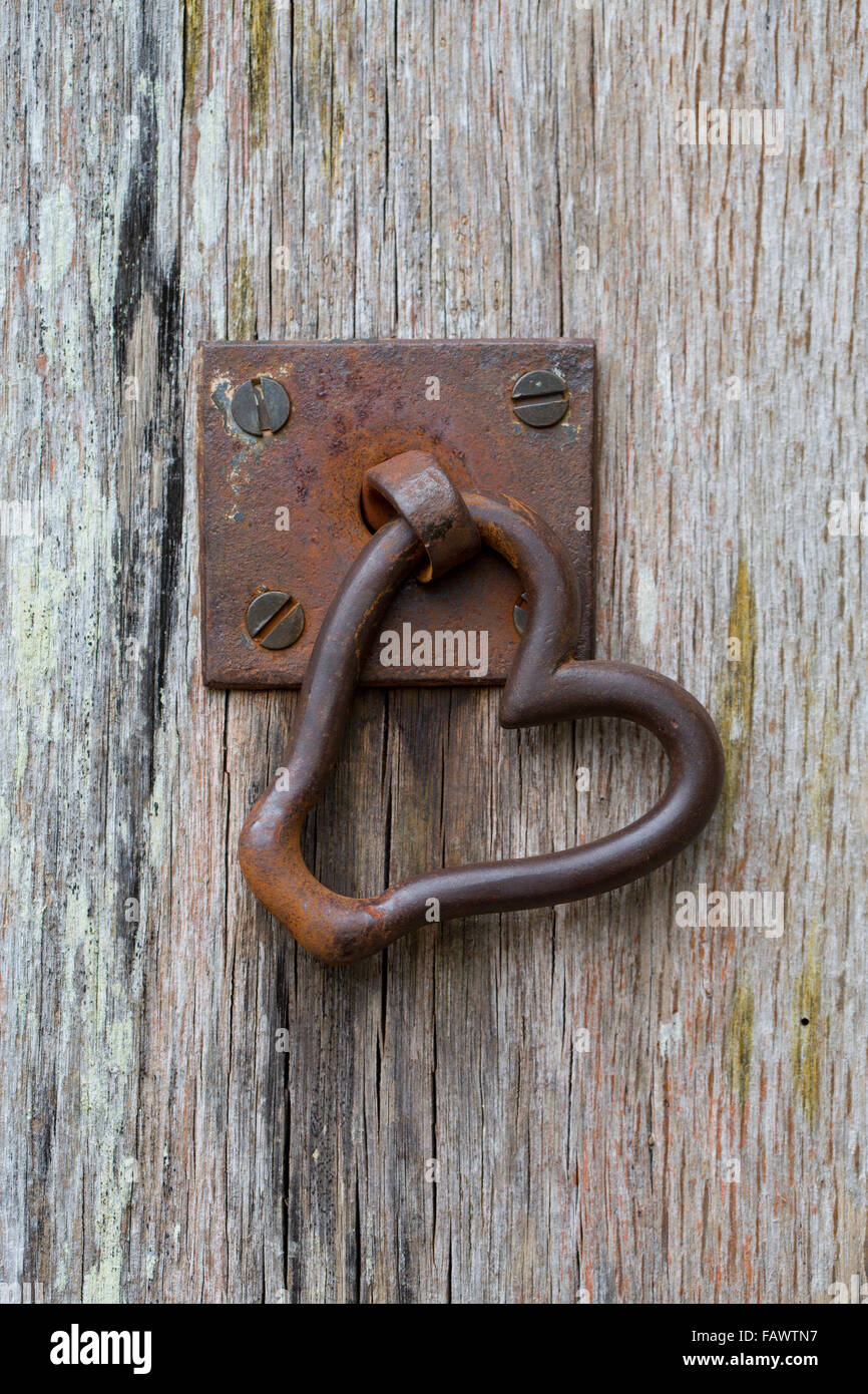 Heart Shaped Door Latch; Cornwall; UK Stock Photo