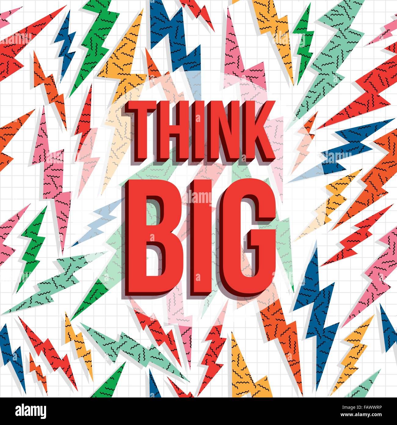 Think big inspiration quote, creative imagination motivation text with retro 80s background. EPS10 vector. Stock Vector