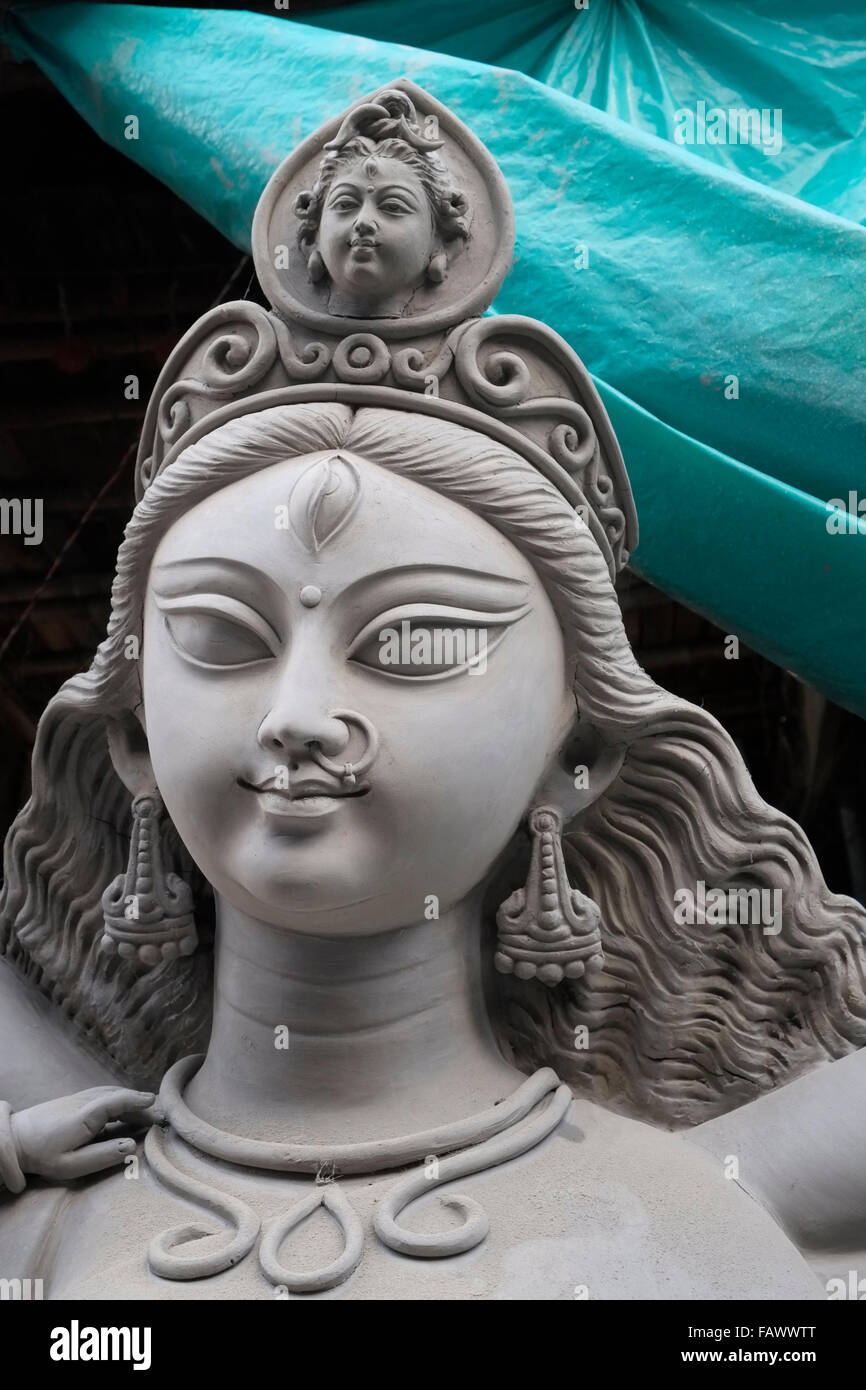 Clay goddess at the potters' quarter, Kumortuli, Kolkata (Calcutta), India. Stock Photo