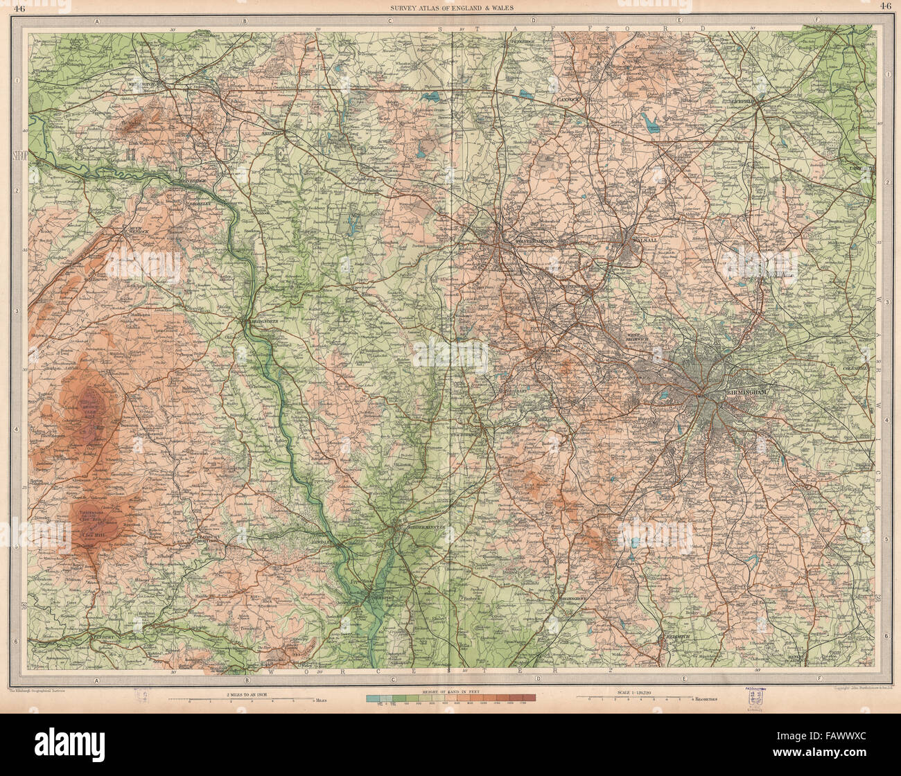 W MIDLANDS/SEVERN VALLEY: Birmingham Shropshire Hills Wolverhampton, 1939 map Stock Photo
