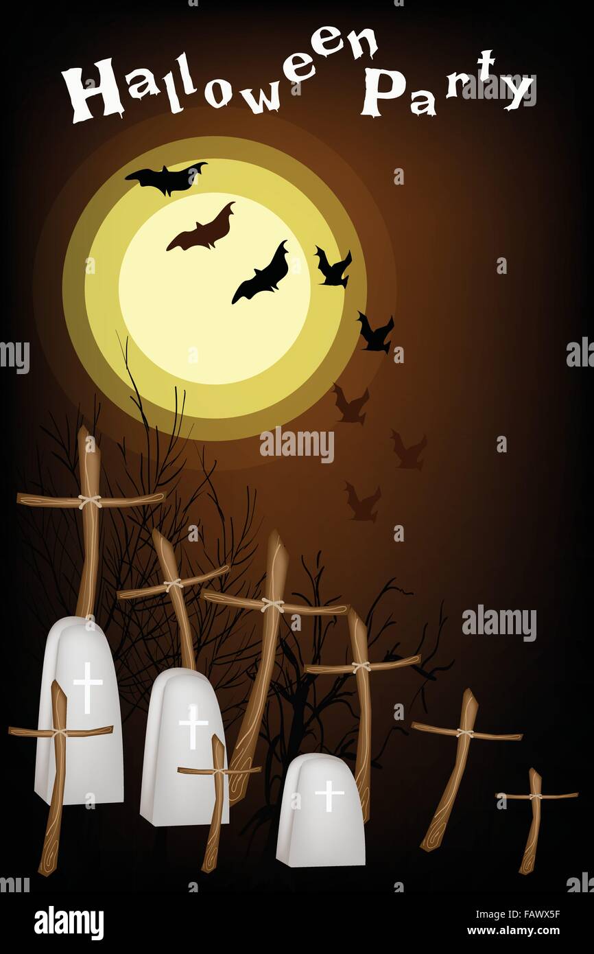 Halloween Party Background Of The Graveyard In Full Moon Night With Stock Vector Image Art Alamy