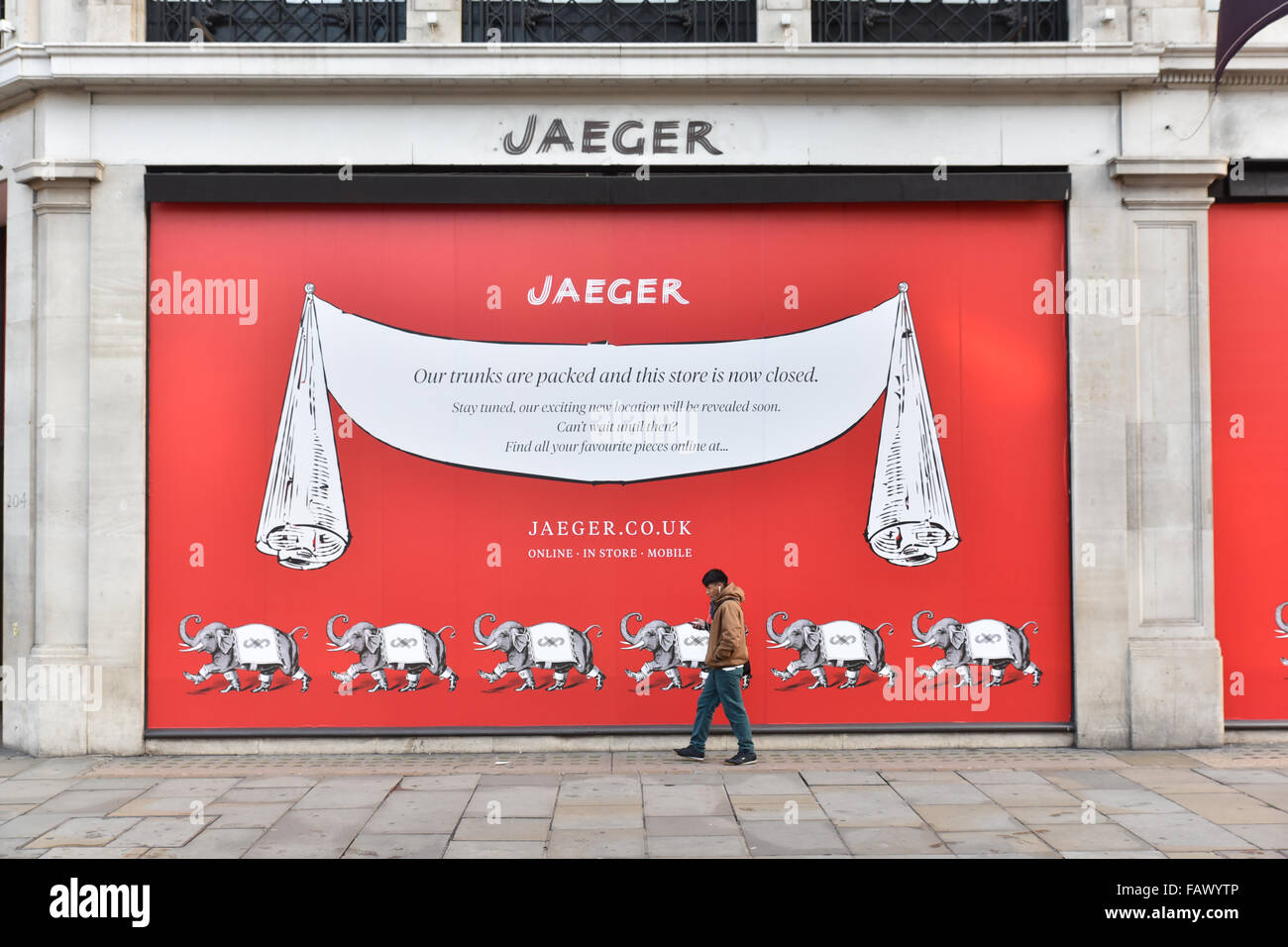 Regent Street, London, UK. 5th January 2016. Retailer Jaeger leaves