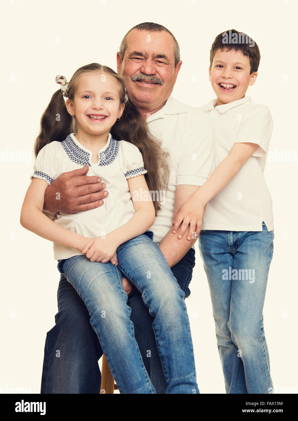 Grandfather and grandchildren portrait studio shoot Stock Photo - Alamy