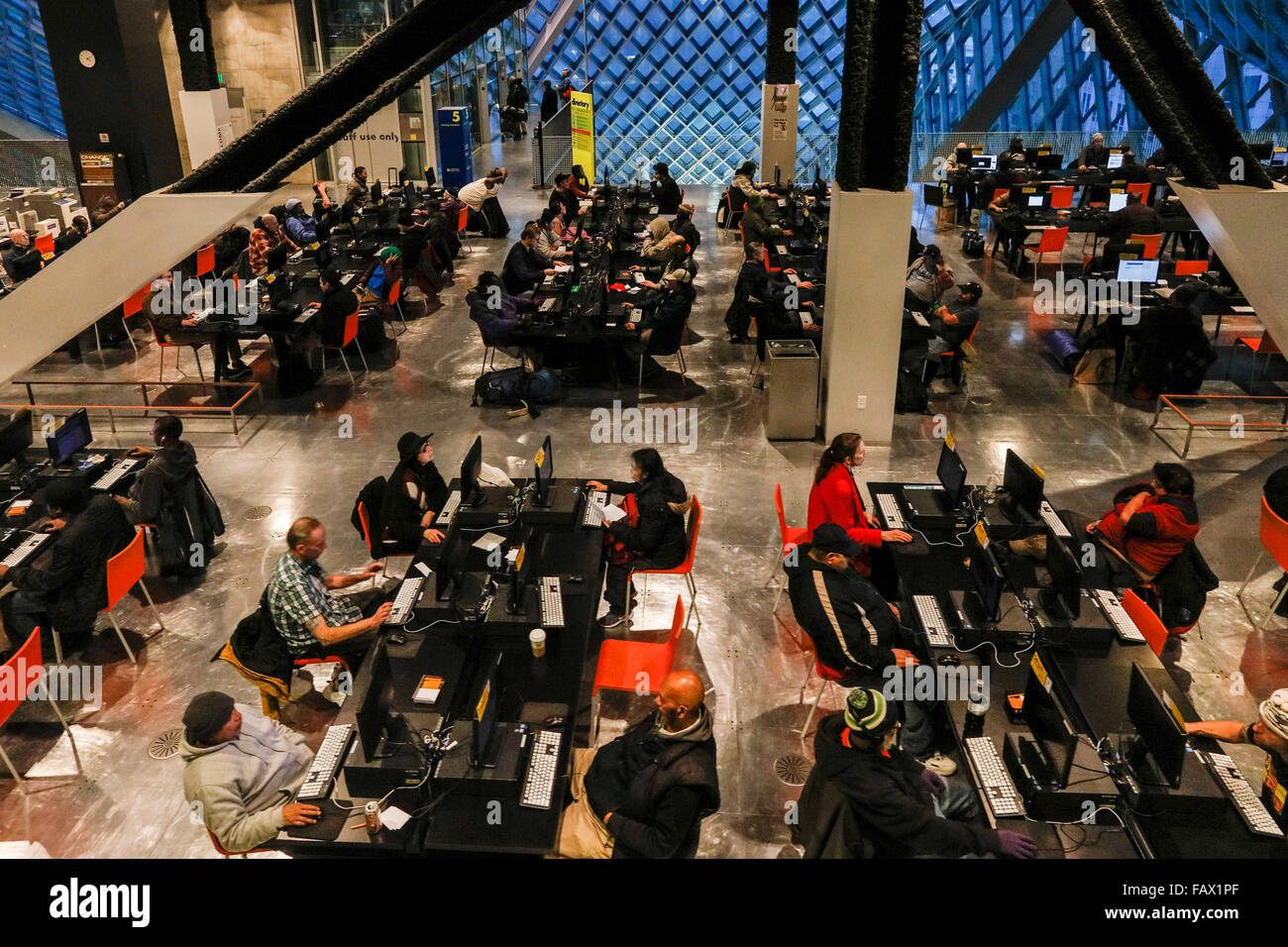 computer users, Seattle Public Library, Washington State, USA Stock Photo