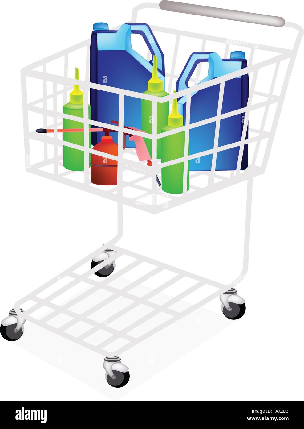 A Shopping Cart Full with Various Size of Engine Oil or Motor Oil Packaging  in Oil Can, Big Bottle and Small Bottle for An Engin Stock Vector Image &  Art - Alamy