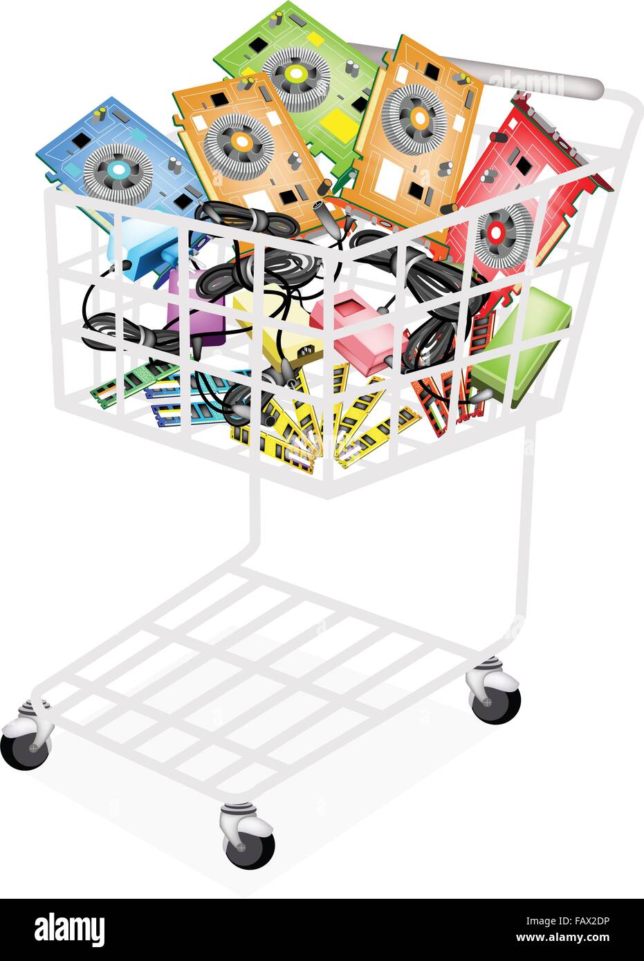 A Shopping Cart Full with RAM, Computer Graphic Card or Video Card